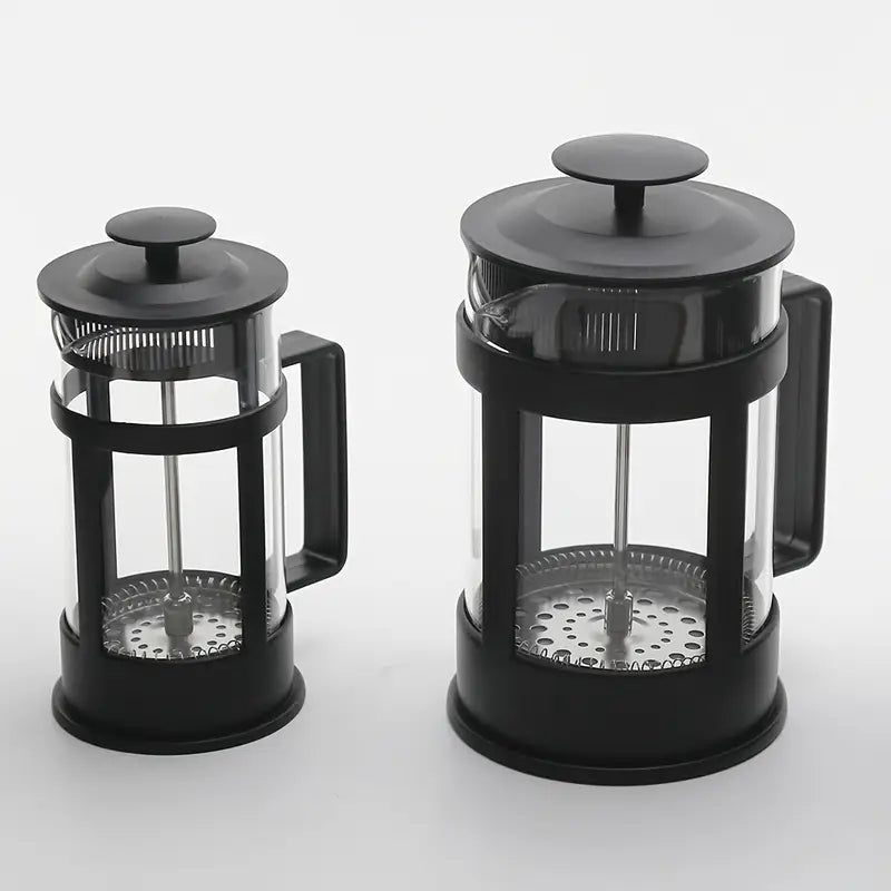 Cafetière à Piston avec Filtre Inox – French Press en Verre et Acier Noir, Idéale pour Café Moulu et Infusion de Thé