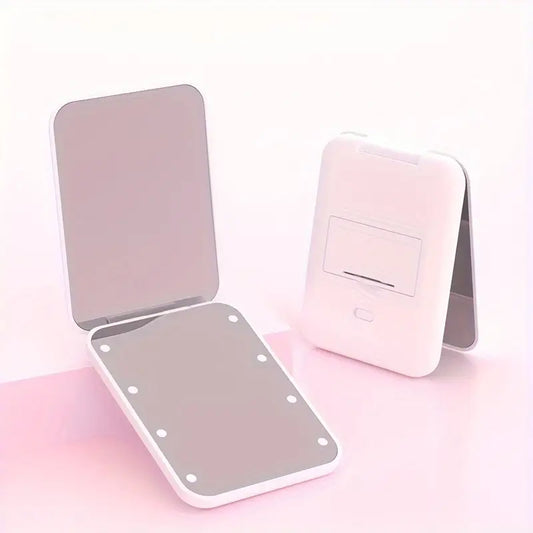 Miroir de Maquillage Pliable avec LED – Miroir Compact de Voyage Rechargeable USB, Lumière Réglable et Design Élégant