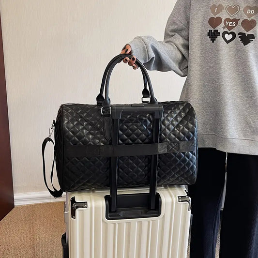 Sac de Voyage Cabine Noir Matelassé – Sac Week-End Élégant Grande Capacité avec Bandoulière Amovible