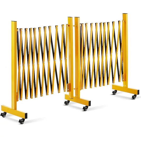 Barrière de Sécurité Extensible sur Roulettes – Cloison Mobile Pliable en Acier Jaune pour Espaces Publics et Professionnels