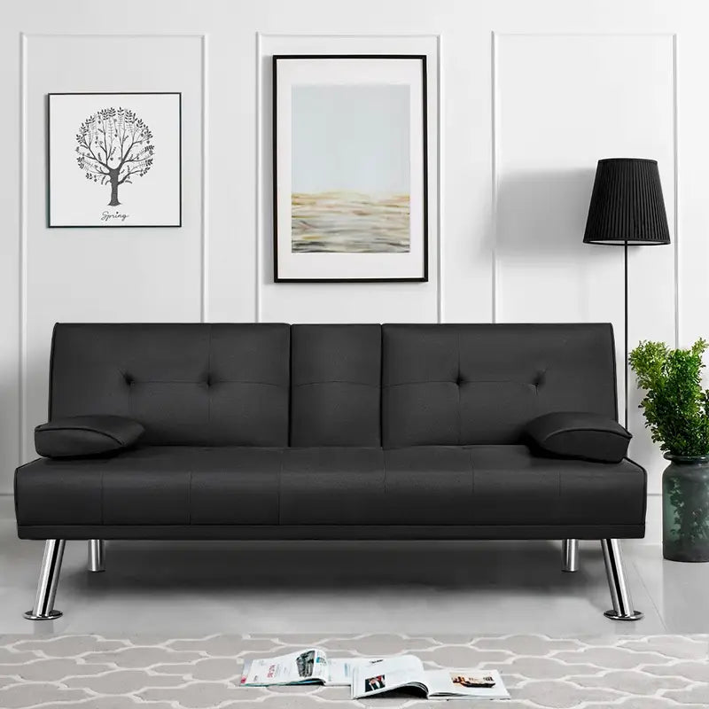 Canapé Convertible 3 Places en Tissu Bleu Pétrole – Design Moderne avec Accoudoirs et Pieds Chromés