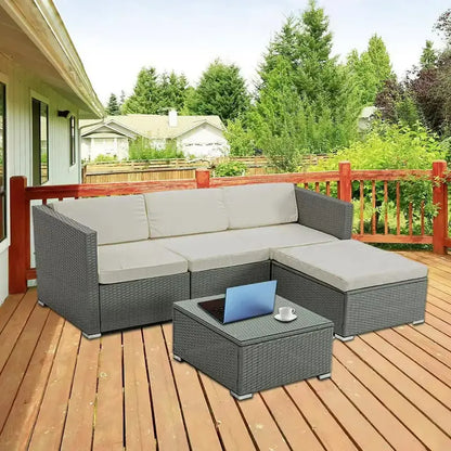 Salon de Jardin en Résine Tressée Gris, coloris Gris