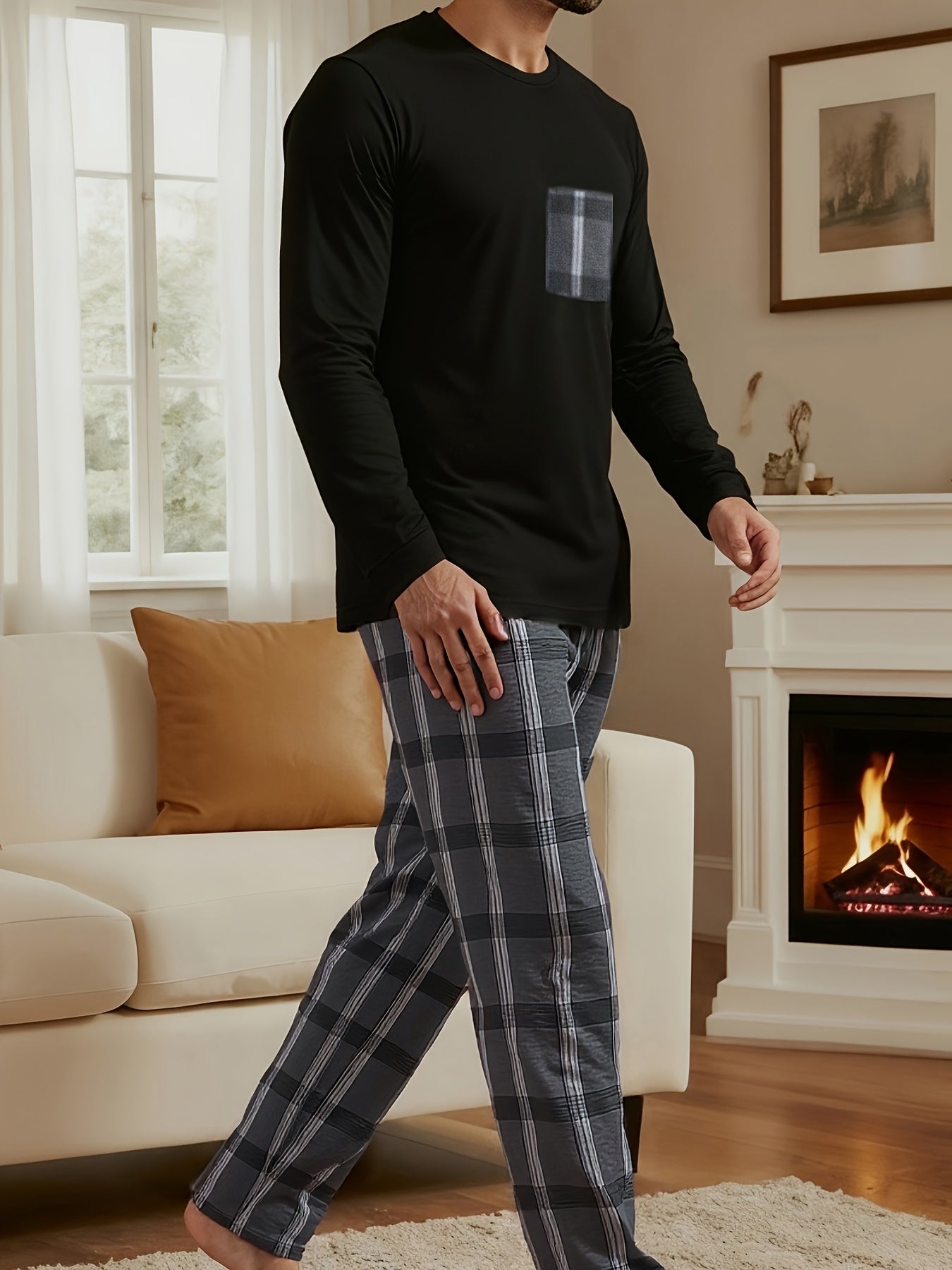 Pyjama 2 pièces grande taille pour homme à manches longues