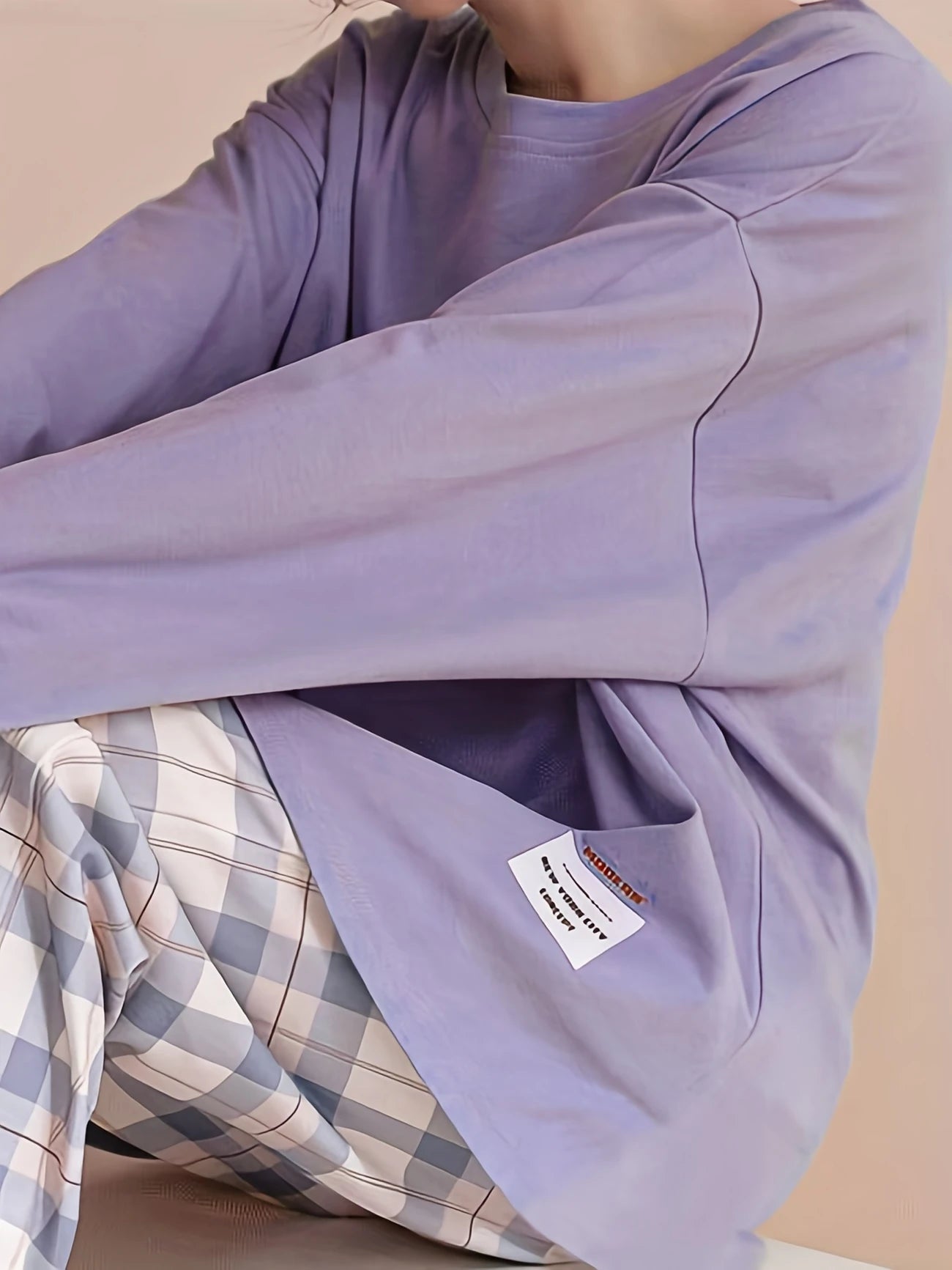 Pyjama Femme Long Confort Oversize – Haut Manches Longues & Pantalon à Carreaux, Ensemble Doux et Décontracté