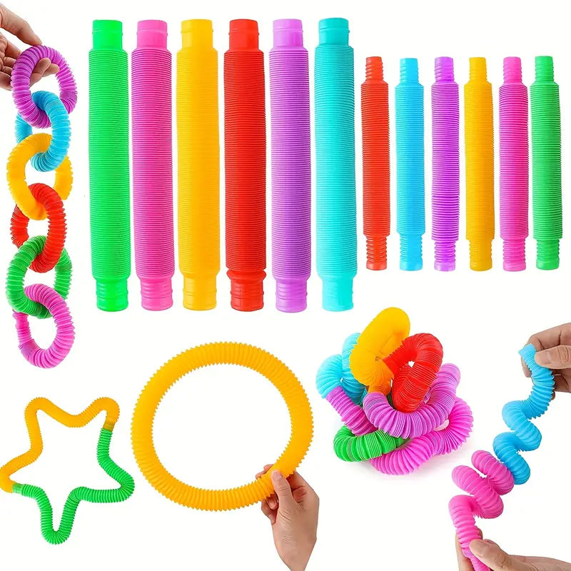 Jouet sensoriel bébé – Tubes colorés flexibles et extensibles pour éveil, motricité et jeux éducatifs