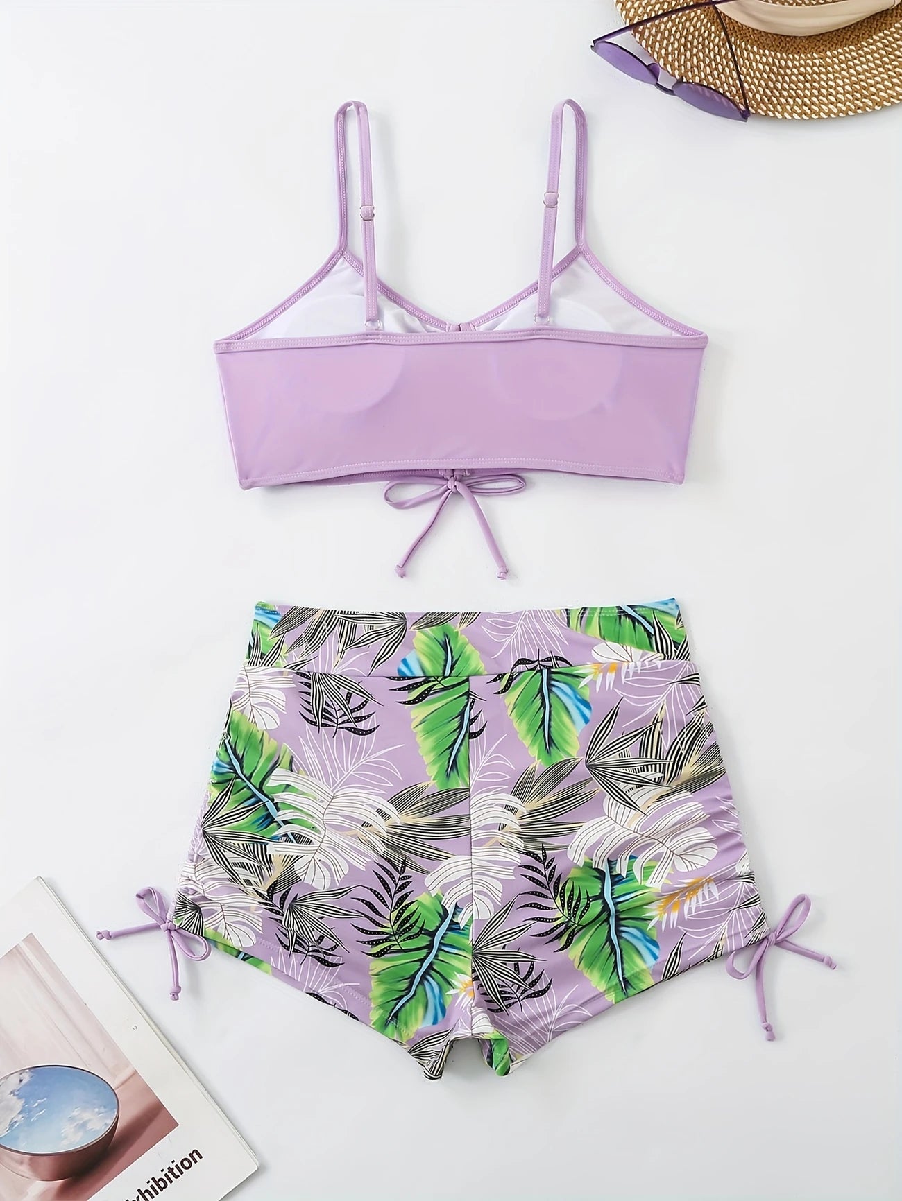 Ensemble de Plage Femme 2 Pièces – Haut Froncé et Short Imprimé Tropical