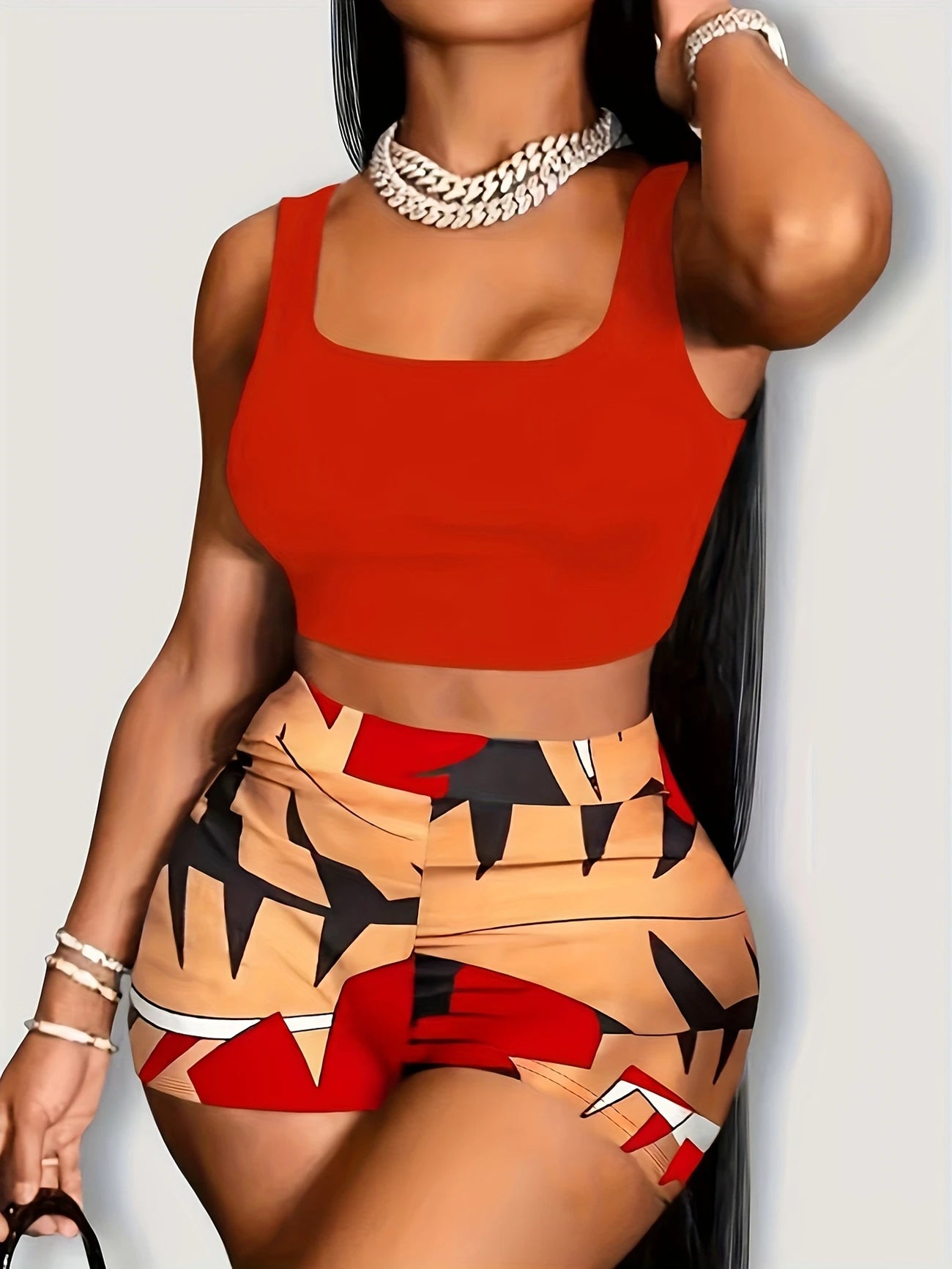Short de Plage Femme Imprimé Graphique – Taille Haute Moulante, Style Sexy & Estival