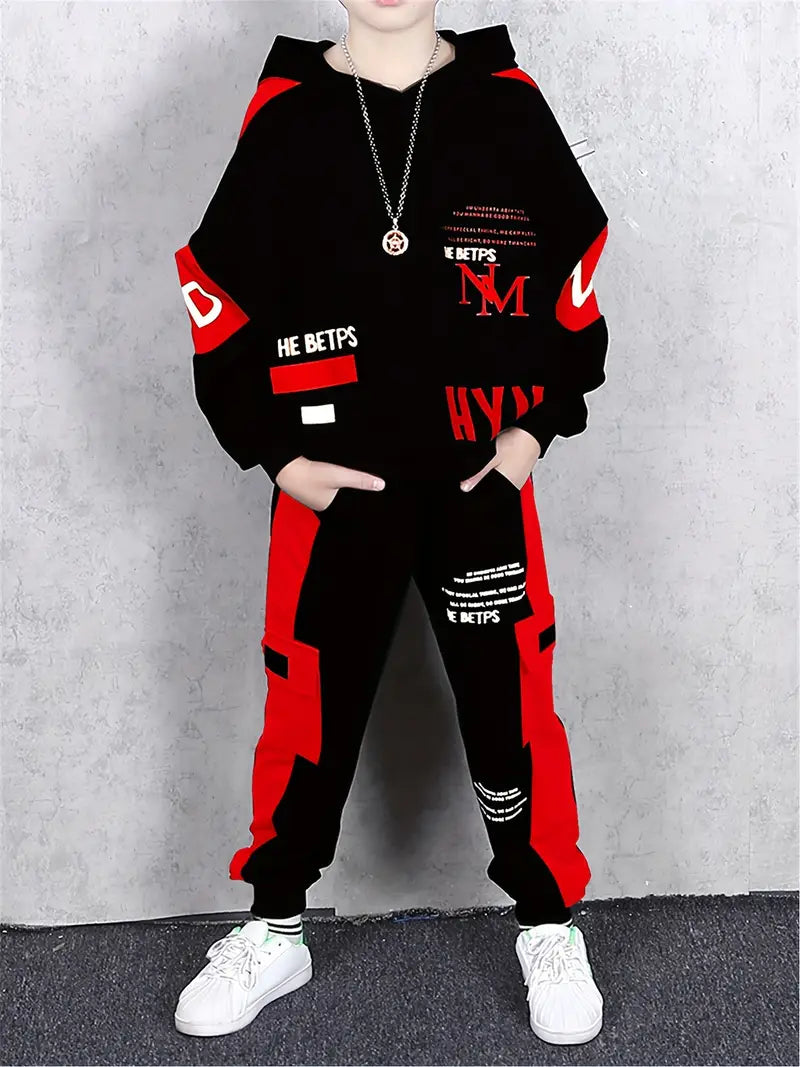 Ensemble Garçon Sport Streetwear – Survêtement Noir et Vert avec Capuche