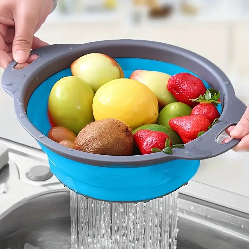 Passoires Pliables en Silicone – Lot de 2 Égouttoirs Extensibles pour Fruits, Légumes et Pâtes