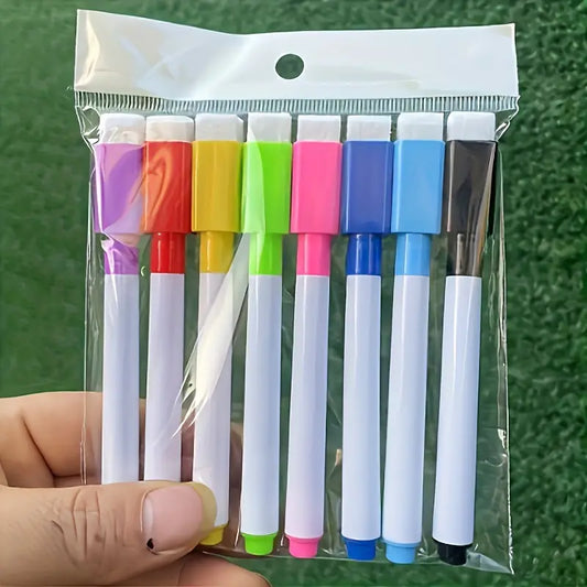 Feutres effaçables pour tableau blanc – Lot de 8 stylos magnétiques avec gomme intégrée – Couleurs assorties