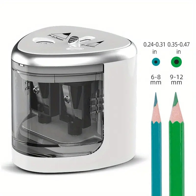 Taille-crayon électrique double entrée – Aiguisage rapide pour crayons standards et de couleur, idéal école et bureau