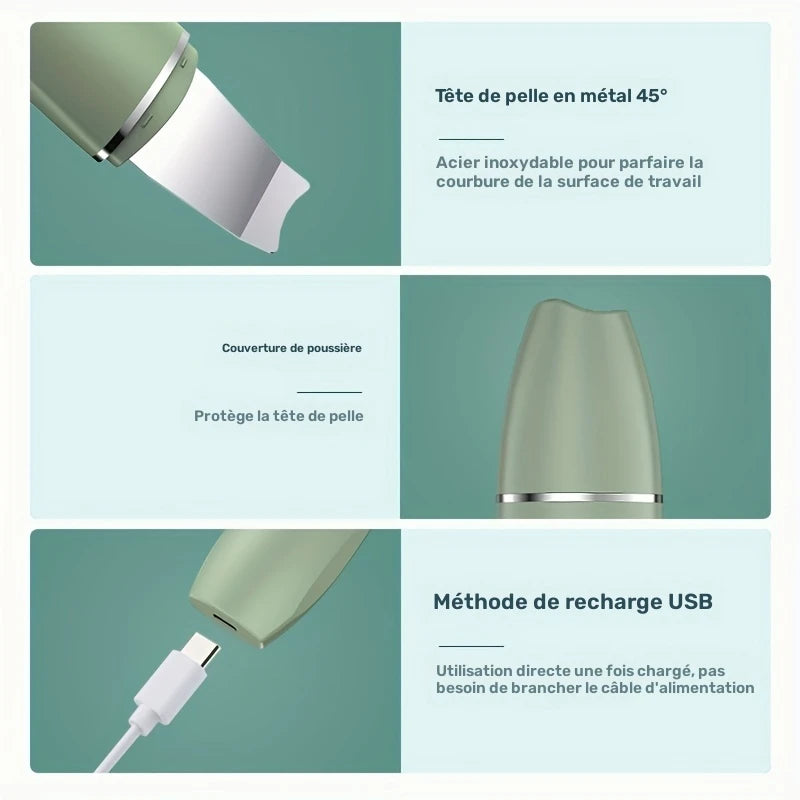 Spatule Ultrason Visage – Nettoyeur de Peau Rechargeable 4 Modes (Peel, Lift, Ion+), Soin Profond & Anti-Imperfections