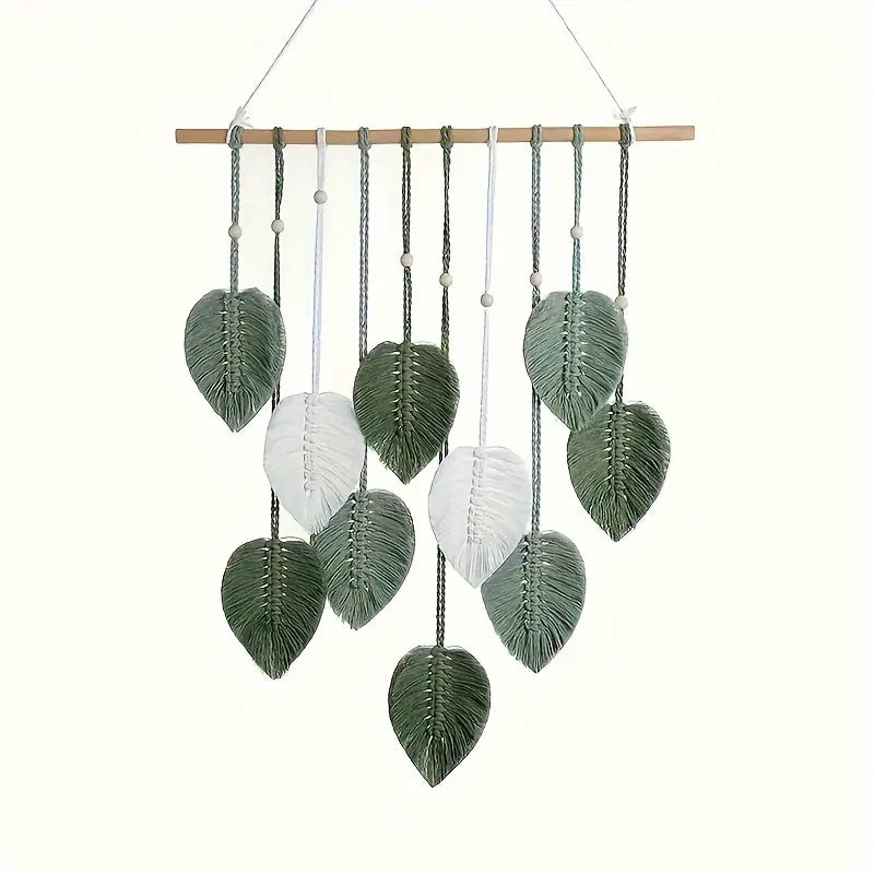 Suspension Murale Bohème en Macramé Feuilles – Déco Naturelle pour Salle de Classe ou Chambre d’Enfant