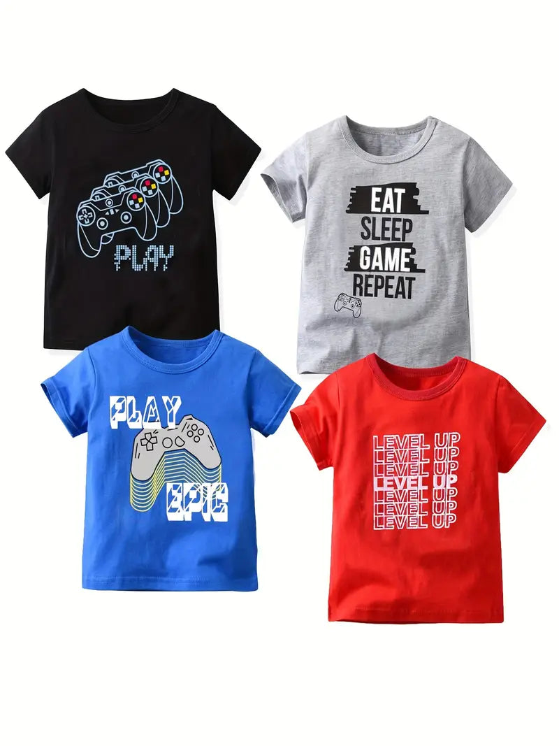 T-shirt gamer garçon – Hauts imprimés manette et slogans gaming tendance