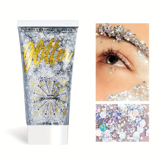 Gel Pailleté Holographique Visage & Corps – Glitter Ultra Brillant pour Maquillage Festival