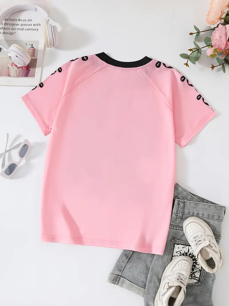 T-shirt fille noir style sportif avec numéro 07