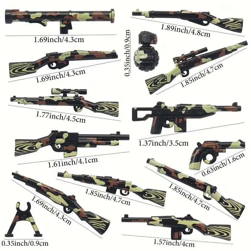 Set d’Armes Jouets Camouflage Militaire – Fusils, Pistolets et Grenade pour Jeux de Guerre et Accessoires de Figurines