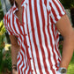 Chemise A Manches Courtes A Rayures Et Col Mandarin, coloris Rouge