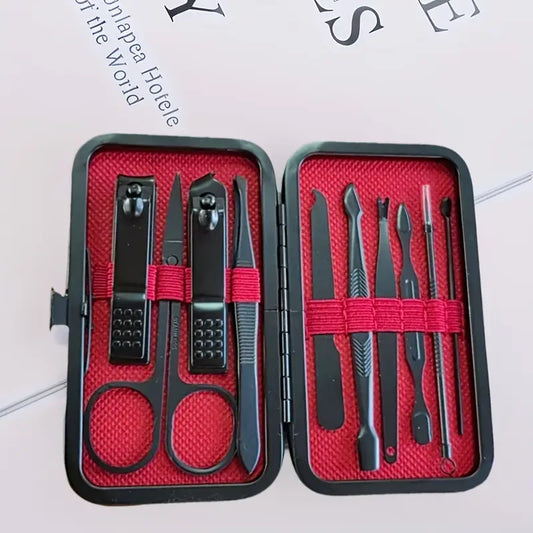 Kit de Manucure et Pédicure 10 en 1 – Set Professionnel avec Étui Rouge Élégant pour Soin des Ongles et Cuticules