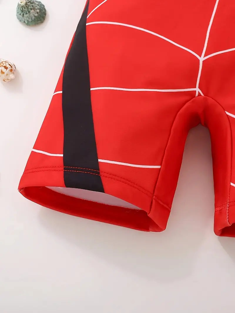 Maillot de bain garçon une pièce rouge motif toile d’araignée – Combinaison anti-UV été piscine et plage