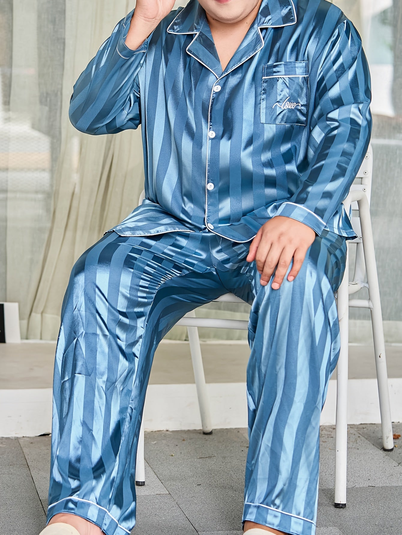 Pyjama décontracté pour homme grande taille en jacquard rayé