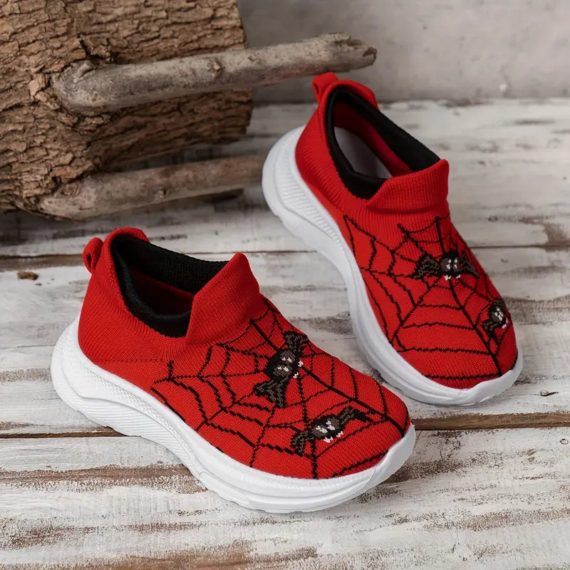 Baskets fille rouges motif toile d’araignée – Chaussures de sport respirantes et confortables