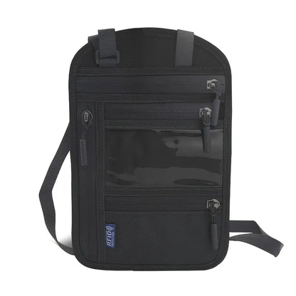 Porte-passeport tour de cou antivol gris  Pochette de voyage RFID avec multiples compartiments zippés