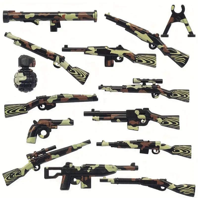 Set d’Armes Jouets Camouflage Militaire – Fusils, Pistolets et Grenade pour Jeux de Guerre et Accessoires de Figurines