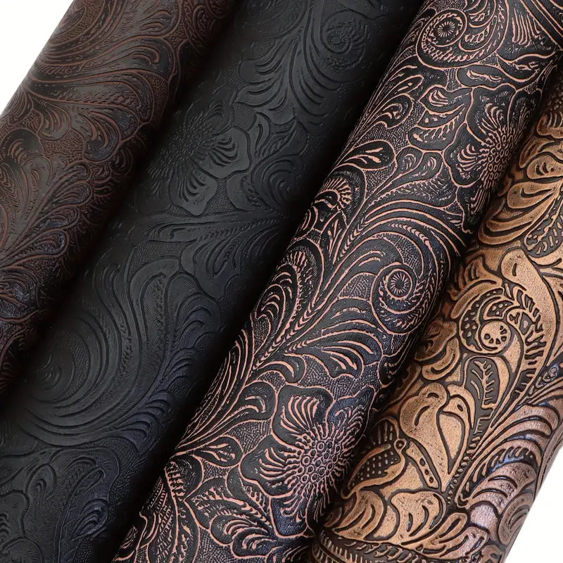 Tissu Simili Cuir Motif Floral Relief – Faux Cuir Décoratif pour Ameublement, Maroquinerie et DIY