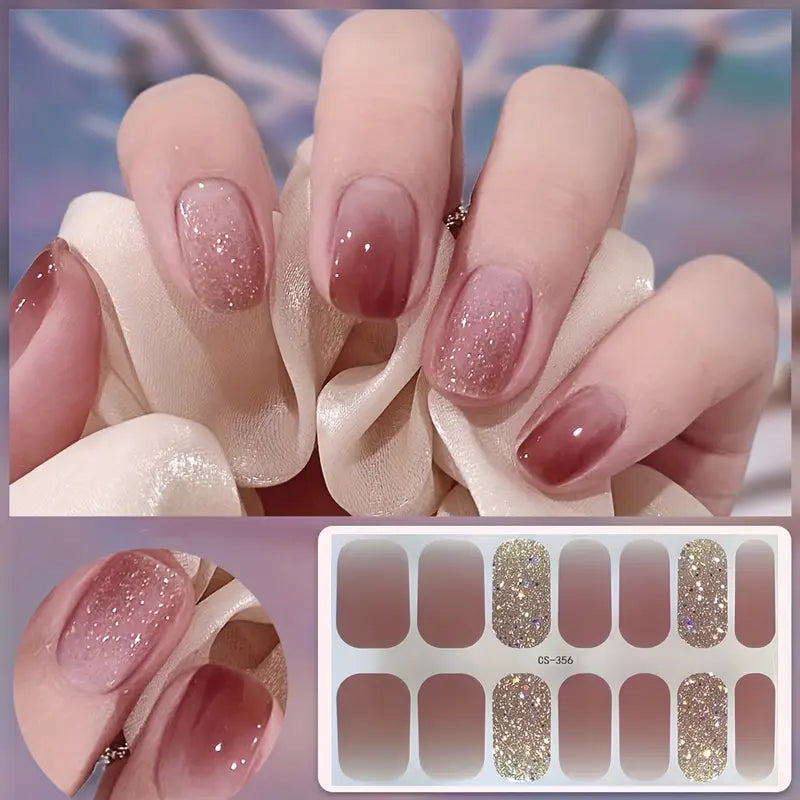Stickers Ongles Effet Gel Pailleté – Manucure Autocollante Brillante et Facile à Appliquer