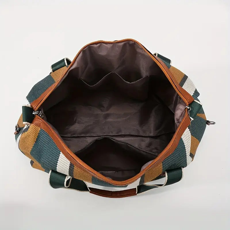 Sac de Voyage Rayé en Tissu Résistant – Cabine Week-End Grande Capacité avec Bandoulière Amovible