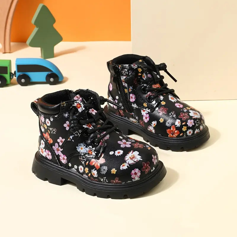 Chaussures bébé fille montantes à fleurs – Bottines imprimé floral antidérapantes