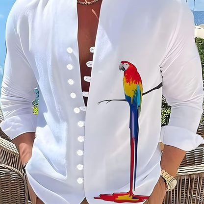 Chemise Décontractée À Manches Longues À Motif Perroquet, coloris Blanc