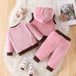 Ensemble Bébé Hiver en Polaire Rose – 3 Pièces Chaudes avec Sweat Ours, Gilet à Capuche et Pantalon