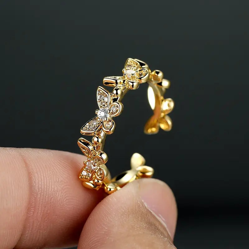 Bague Enfant Dorée avec Papillons et Strass – Bijou Fantaisie Élégant