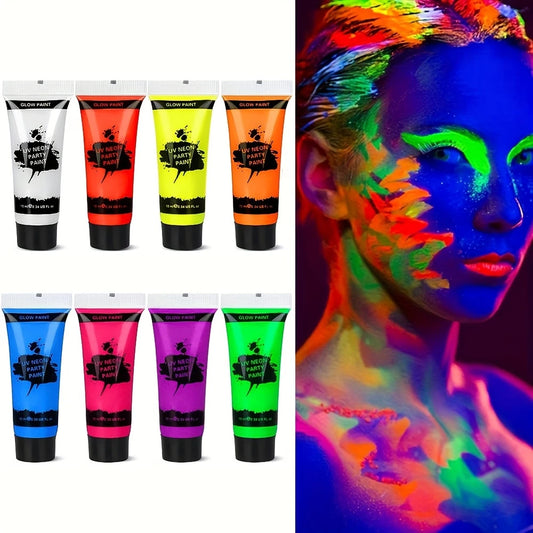 Peinture Fluorescente UV pour Visage et Corps – 8 Couleurs Néon Réactives à la Lumière Noire