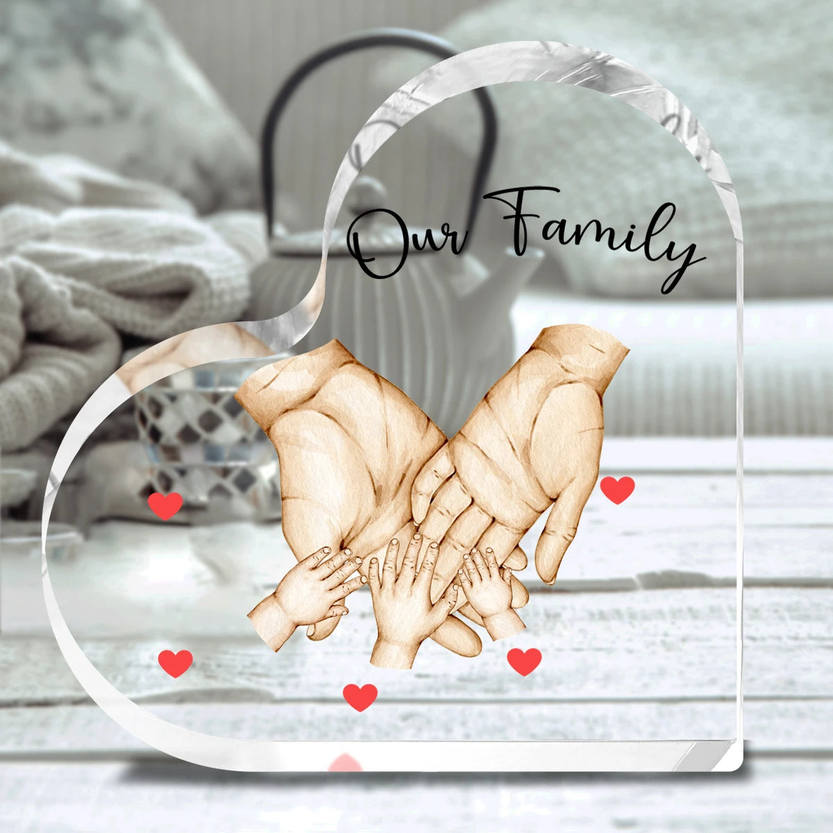 Bloc en acrylique personnalisé “Our Family” – Cadeau émouvant pour parents, couples ou grands-parents