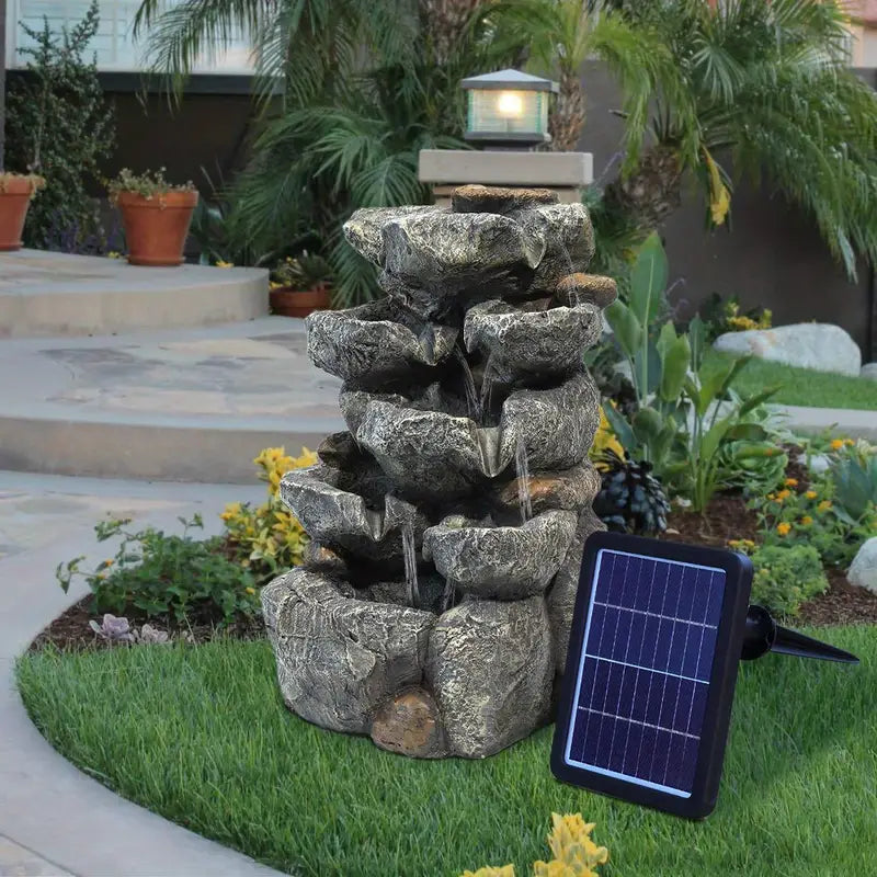 Fontaine solaire cascade extérieure Décoration de jardin avec effet