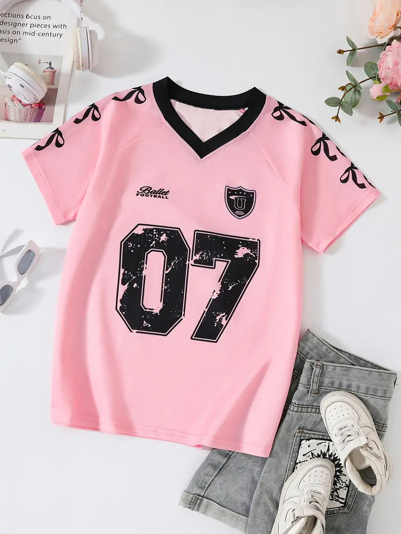 T-shirt fille noir style sportif avec numéro 07