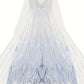 Robe Reine des Neiges fille – Déguisement princesse Elsa bleu et blanc avec cape magique