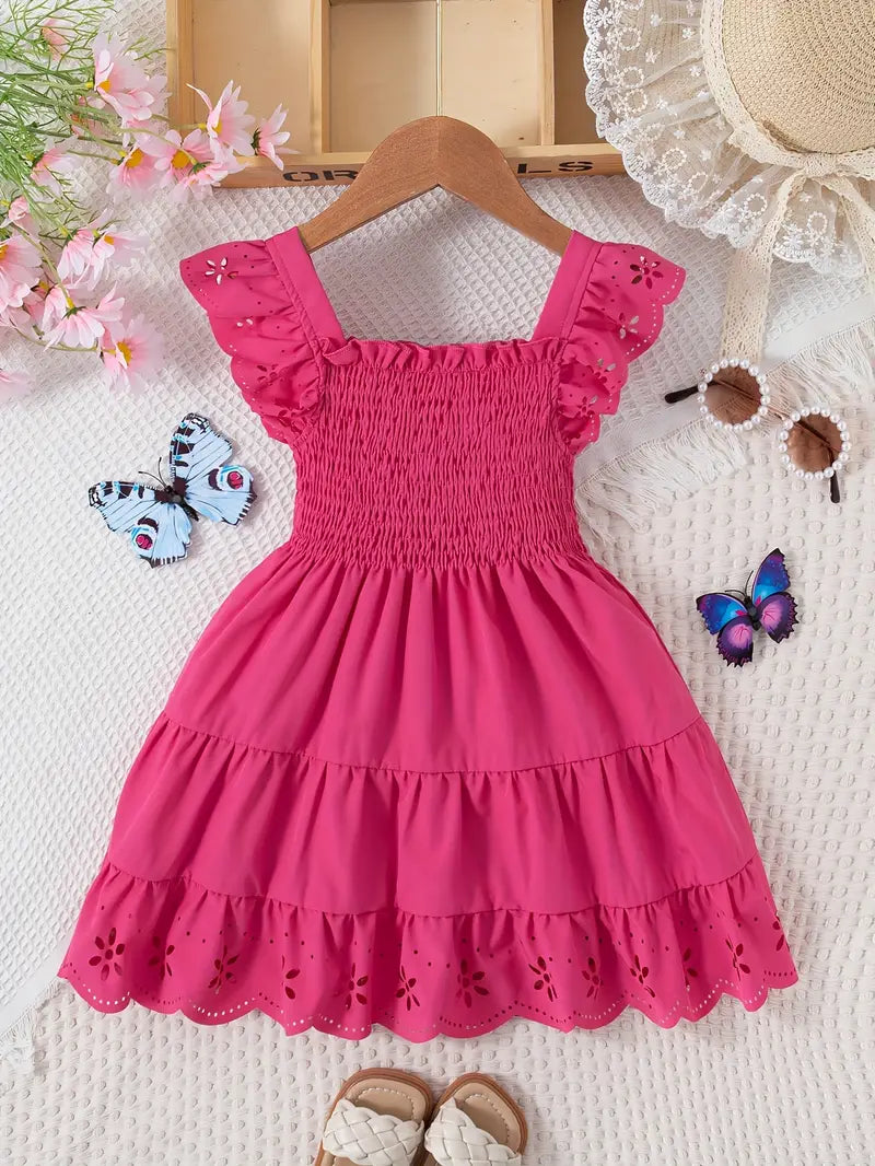 Robe fille bleu roi à volants – Robe d’été élégante avec détails ajourés