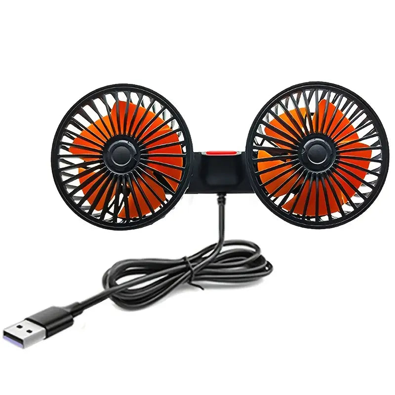 Ventilateur Double Tête Rotatif pour Voiture – USB Rechargeable, Silencieux et Orientable à 360°