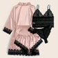 Ensemble lingerie 4 pièces satin et dentelle – Bralette, shorty, string et kimono léger pour femme