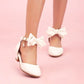 Ballerines fille blanches avec nœud et bride élégante – Chaussures de cérémonie et mariage
