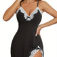 Nuisette Sexy Femme avec Dentelle Contrastée – Lingerie de Nuit Glamour à Bretelles Fines et Fente Séduisante