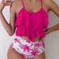 Bikini à volants et taille haute imprimée – Confort et style tropical pour l’été