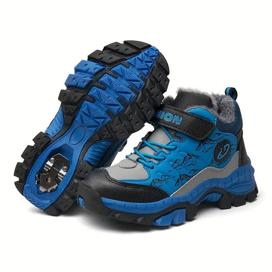 Bottes garçon de randonnée imperméables avec fourrure chaude – Chaussures d’hiver antidérapantes et résistantes