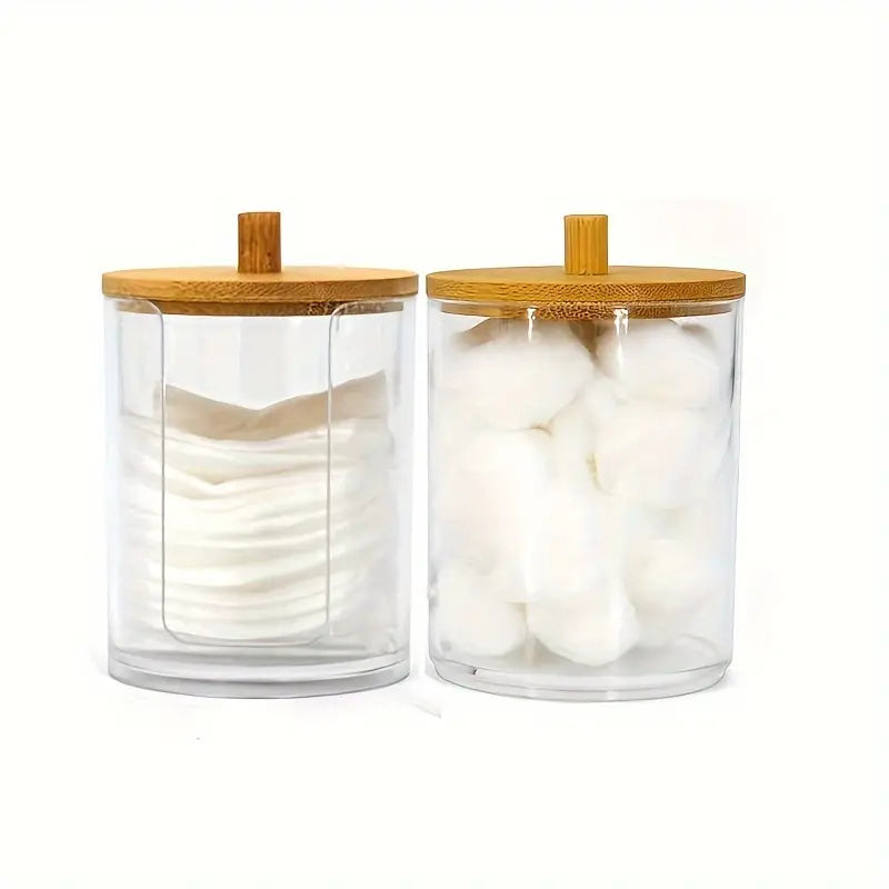 Bocaux de rangement salle de bain avec couvercle bambou – Organisateurs coton, cotons-tiges et accessoires
