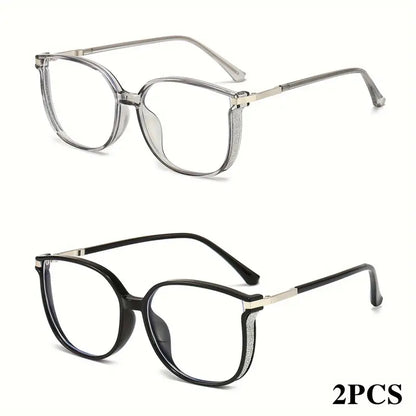 Lot de 2 lunettes de vue femme – Monture noire élégante avec détails métalliques, coloris Noir + gris