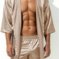 Peignoir sexy homme en satin – Kimono court brillant avec ceinture, Élégance & séduction